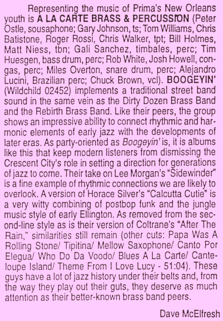 Review of A La Carte's
 first CD, 