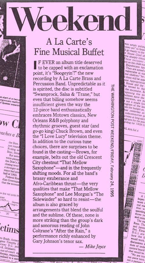 Review of
 A La Carte's first CD, 